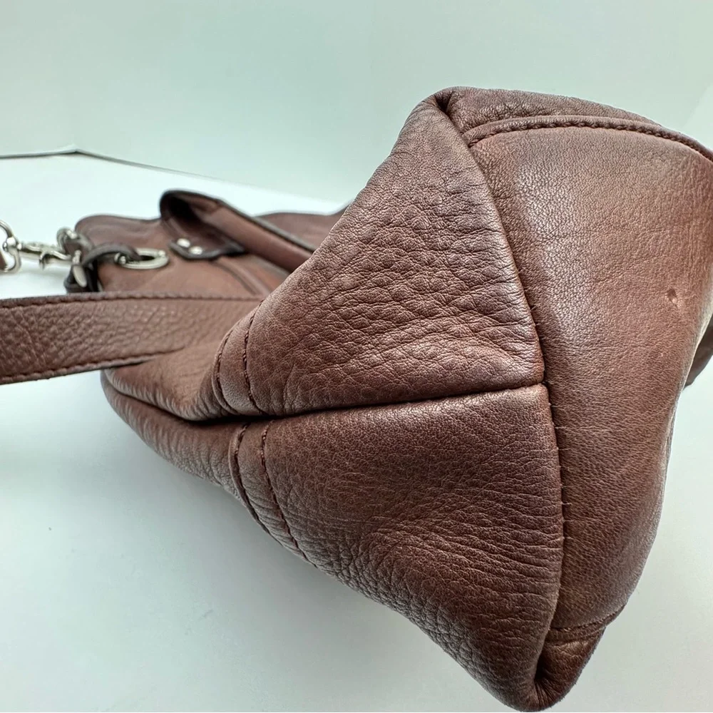 B. Markowsky soft pebbled leather satchel handbag tote. Silver tone hardware.